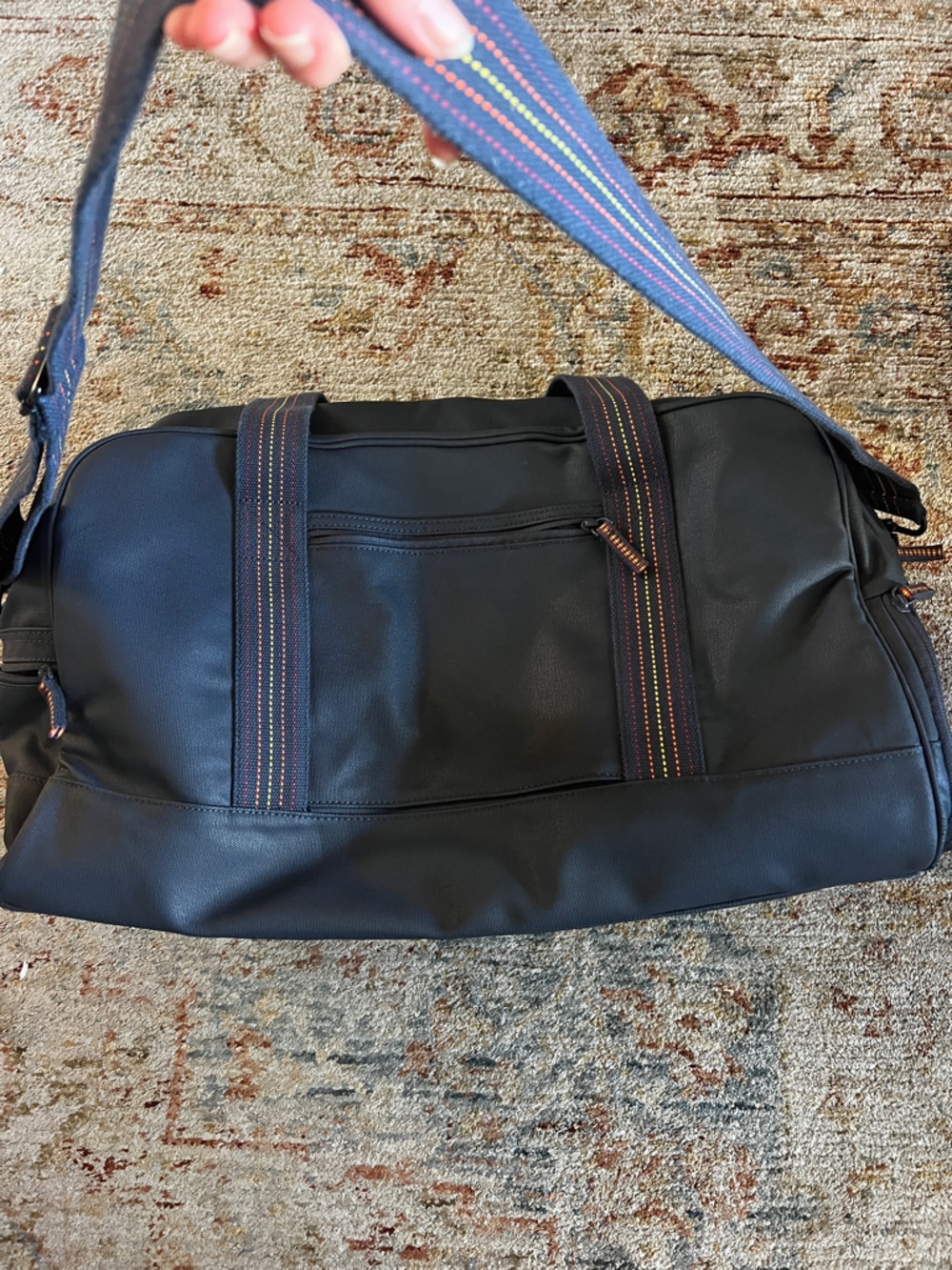 Marine Layer Travel Duffel with Multicolor Webbing Strap